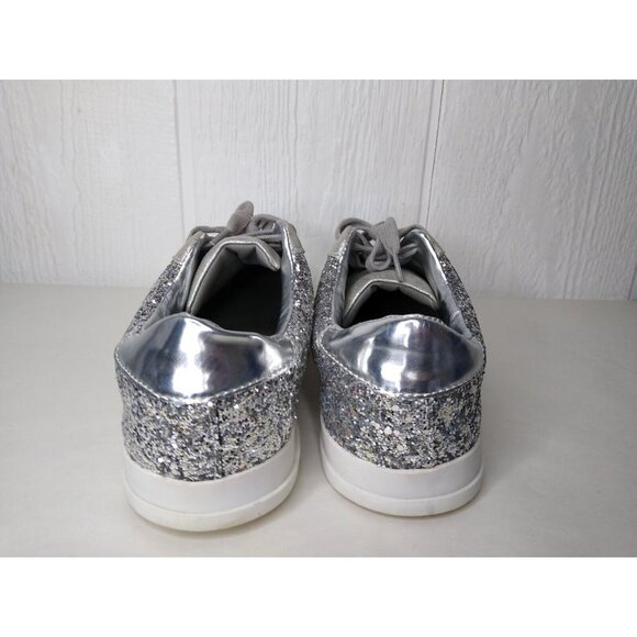 American Eagle Women's Size 8 Silver Glitter Sneaker Sparkle Metallic Lace Up - Picture 9 of 10